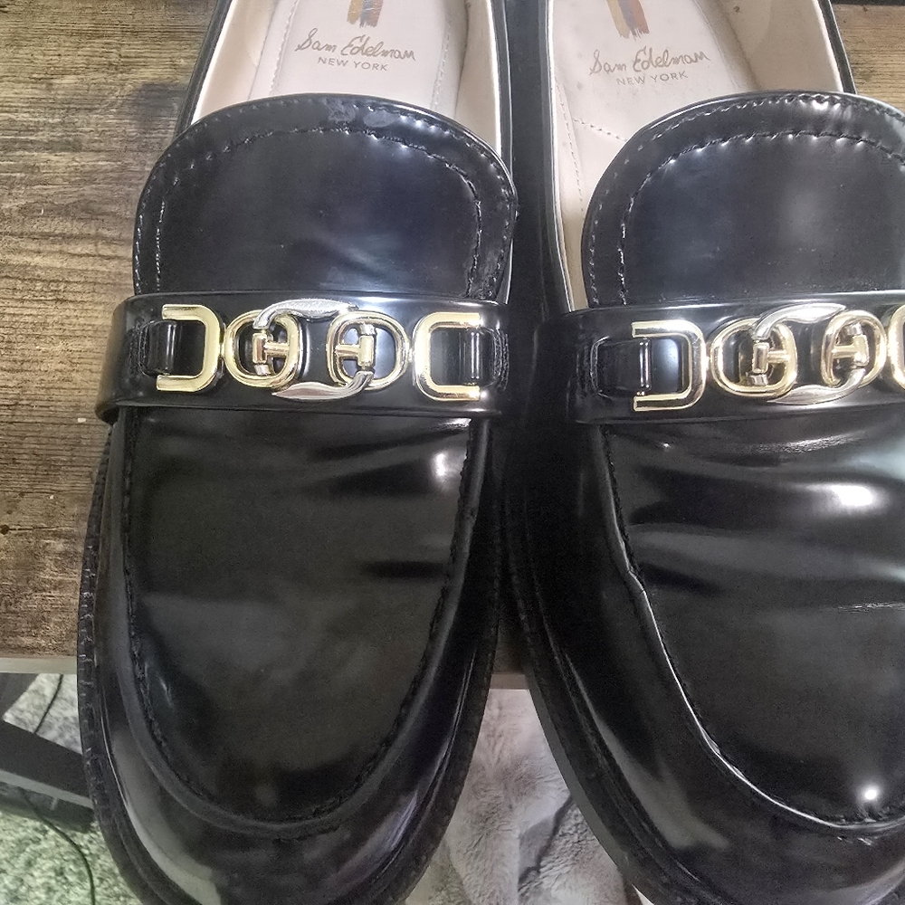 Sam Edelman Black Loafers with Gold Accents - Picture 9 of 13